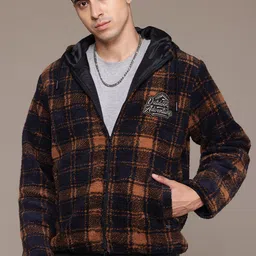 The Roadster Lifestyle Co. Checked Fleece Hooded Tailored Jacket-image-73