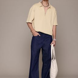 The Roadster Lifestyle Co. Drop-Shoulder Sleeves Polo Collar Pure Cotton Oversized T-shirt-picture-10