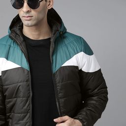 Roadster Men Black & Green Colourblocked Padded Jacket-image-73