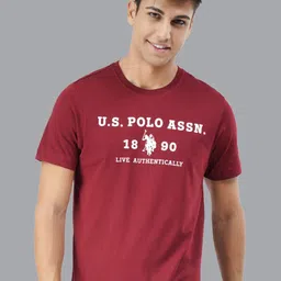 U S Polo Assn Men Maroon Brand Logo Printed Lounge T-shirt-image-65
