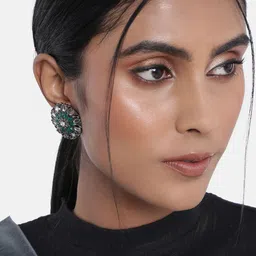 I Jewels Green & White Circular Studs Earrings-image-26