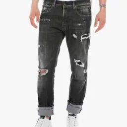 GROVER Straight Fit Broken Edge Dark Wash Jeans-image-7