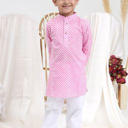 Sangria Boys Pink & White Striped Mandarin Collar Cotton Kurta With Pyjamas-picture-27