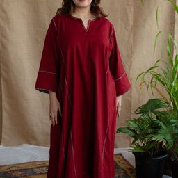 THE INDIAN ETHNIC CO Maroon Pure Cotton Jhabba Kali Tunic & Palazzos Co-Ord Set-image-17