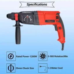 Hillgrove 1200W 26mm Red Hammer Drill Machine with 5 Bits & Carry Case, HG0085 image 3