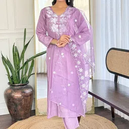 URMIR FASHION Women Floral Embroidered Regular Thread Work Kurta with Trousers & With Dupatta-picture-34