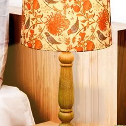 Homesake Orange Printed Wood Cylindrical Shaped Table Lamp with Bulb-89