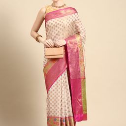 Silk Land Ethnic Motifs Zari Silk Cotton Kasauv Saree-picture-2