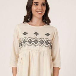 Brownverse Women Cotton Embroidered Empire Top-image-52