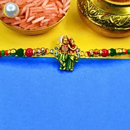 MANSIYAORANGE American Diamonds Studded & Beaded Meenakari Thread Rakhi-picture-11