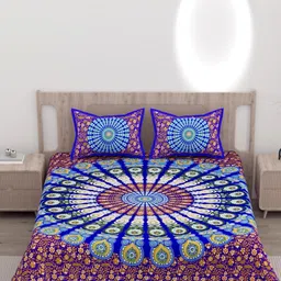 Lali Prints Blue Ethnic Motifs 180 TC Queen Bedsheet with 2 Pillow Covers-picture-40
