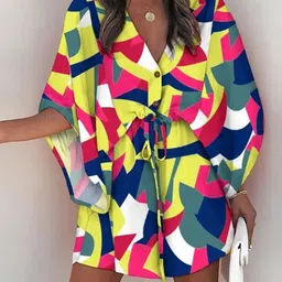 StyleCast Printed Kimono Sleeve Fit and Flare Mini Dress-image-63