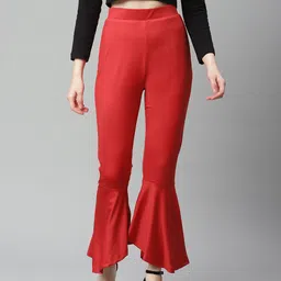 plusS WORX Women Red Solid Bootcut Trousers-picture-15