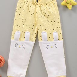 Babyhug Knit Full Length Dot Printed Lounge Pant - Yellow White-image-2