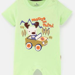 Child World 100%  Cotton Interlock Half Sleeves Romper Reindeer Print & Patch- Green-image-23