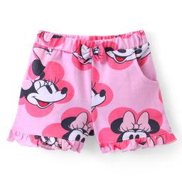 Babyoye Disney Interlock Cotton Above Knee Length Minnie Mouse Printed Shorts with Frills & Bow Detailing - Pink-image-27