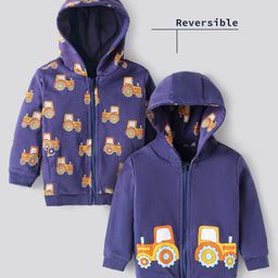 Bonfino 100% Cotton French Terry Knit Full Sleeves Front Open Hooded Sweatjacket with Vehicles Print - Blue-picture-29