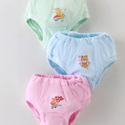 Tango Interlock Knit Bear Bunny & Puppy Printed Panties Pack of 3 - Pink Aqua Blue & Sea Green-image-18