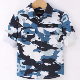 Ruff Terry Woven Full Sleeves Shirt With Camouflage Design - Blue-picture-44