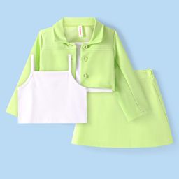 Babyhug Woven Full Sleeves Solid Color Jacket with Top & Skirt Set - Light Green-picture-37