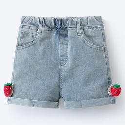 Mark & Mia Washed Denim Shorts With Strawberry Crochet Applique - Blue-image-51
