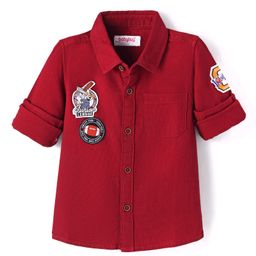 Babyhug Cotton Woven Full SleevesShirt with Text Patch Detailing - Red-image-79