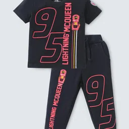Babyhug Disney Terry Knit Half Sleeve T-Shirt & Lounge Pants Set With MC Queen Graphics - Black-picture-25