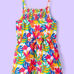 Babyhug Cotton Knit Singlet Sleeves Jumpsuit With Floral Print - Milticolor-image-90