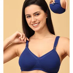 The Mom Store Cotton Elastane Sleeveless Solid Nursing & Feeding Non Padded Bra - Blue-picture-35