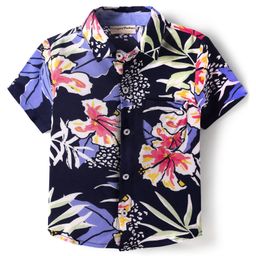 CrayonFlakes Rayon Half Sleeves Floral Printed Shirt - Navy Blue-image-100