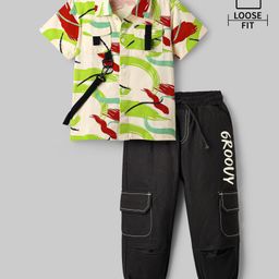 Ollington St. Cotton Half Sleeves Knit Shirts & Twill Bottoms - Lime Green White & Black-image-18