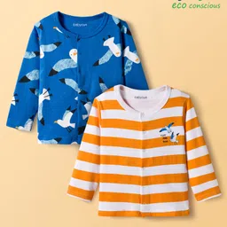 Babyoye 100% Cotton Knit Full Sleeves Jhablas with Bird Print & Stripes Pack of 2 - Blue & Orange-picture-34