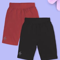Kiddopanti Cotton Lycra Knit Pack Of 2 Brand Name Printed Cycling Shorts - Maroon & Black-image-3