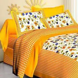 Aura White And Yellow Printed Pure Cotton 144 TC Queen Bedsheet Set 2.10cm X 2.30 m-image-6