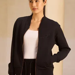 ALONGE Women Striped Cotton Longline Bomber Jacket-image-24