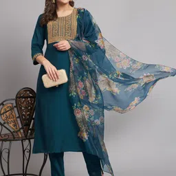 VredeVogel Women Ethnic Motifs Embroidered Regular Sequinned Kurta with Trousers & With Dupatta-10