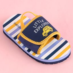 Babyoye Flip Flops With Velcro Closure & Back Strap Slide Car Print - Blue & Golden image 3