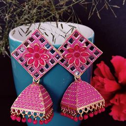 Soniya Crafts Gold-Plated Artificial Stones Studded And Beaded Dome Shaped Jhumkas-image-88