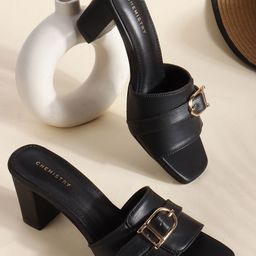 Chemistry Embellished PU Work Block Sandals with Buckles-13