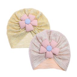 THE LITTLE LOOKERS Kids Pack Of 2 Soft Hosiery Turban Flower Bow Cap-53