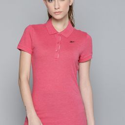 Reebok Women Pink Solid Polo Collar Training or Gym T-shirt-image-38