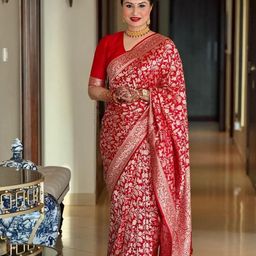 ZILVIRA Ethnic Motifs Woven Design Zari Pure Silk Banarasi Saree-image-40