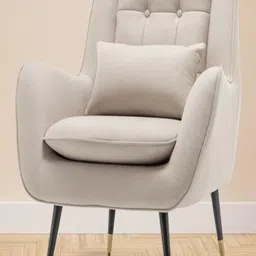 DOE BUCK Beige & Golden Wooden Legs With Velvet Cushioned Lounge Chair-picture-30