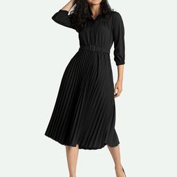 Femvy Solid Pleated Fit & Flare Dress-picture-30