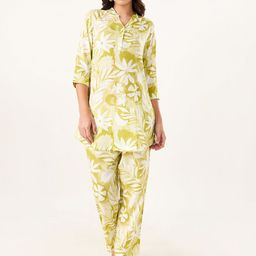 RANGMANCH BY PANTALOONS Floral Printed Mandarin Collar Straight Top with Trousers-picture-14