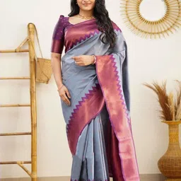 Sitanjali Woven Design Zari Silk Blend Kanjeevaram Saree-picture-46