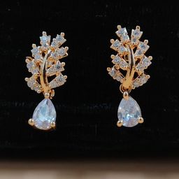 JYONA Rose Gold Plated Cubic Zirconia Studded Contemporary Drop Earrings-12