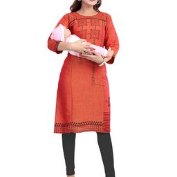 B2F Manufacturing & Designing Kurti Geometric Printed Round Neck Maternity Kurta-image-100