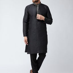 SOJANYA Men Black Self Design Kurta with Churidar-52