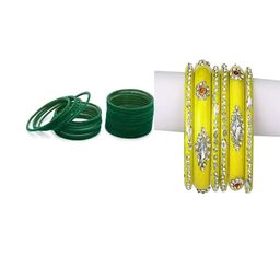 Somil Women Combo of Yellow & Green Bangles Set-image-1